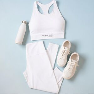 Fabletics White Racerback Sports Bra Size M Crisscross Back Athletic Gym Workout